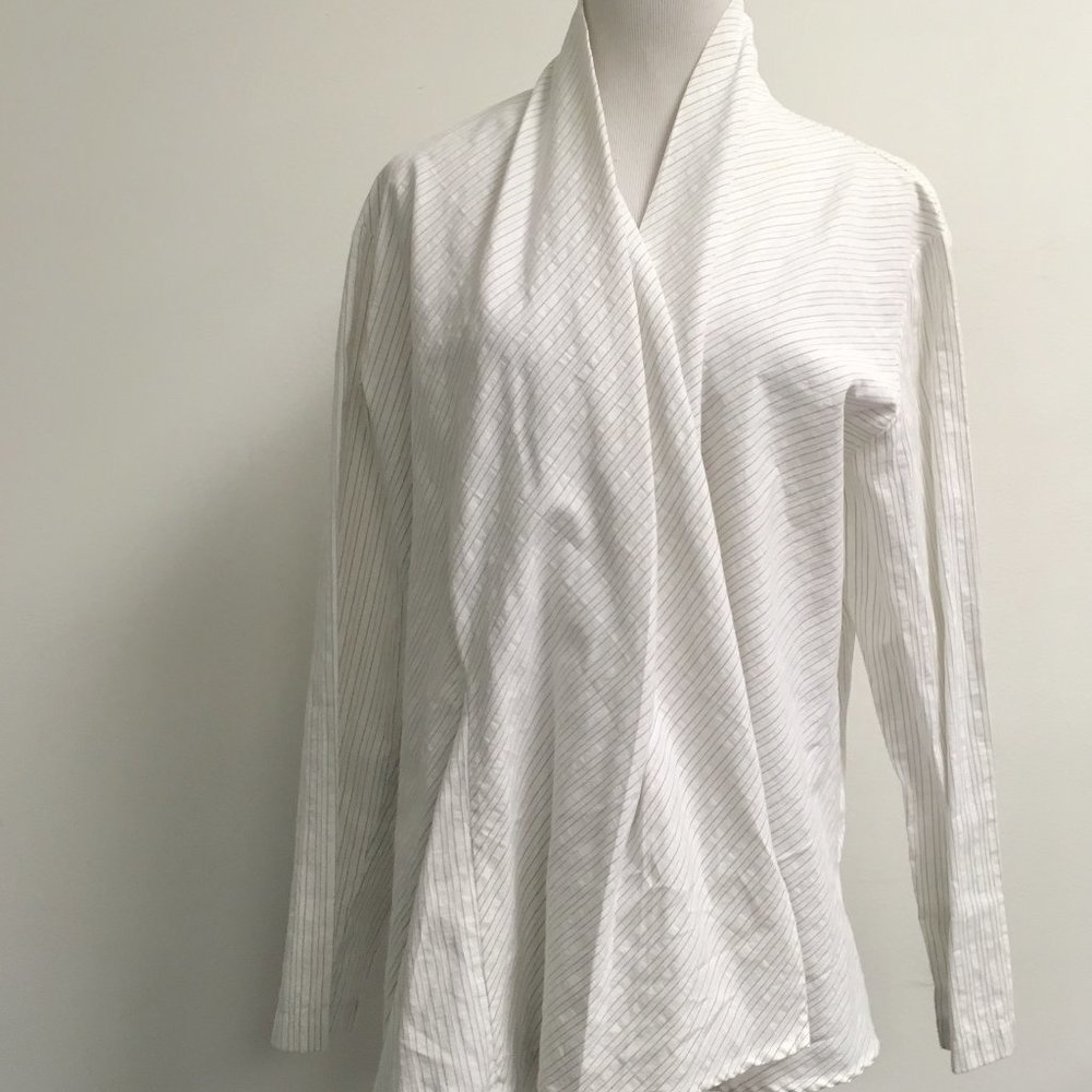 Blanque white black stripe cotton drape jacket 2